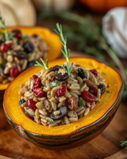 Wild rice and mushroom stuffed Acron squash