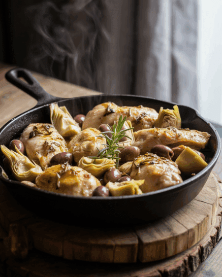 Greek Chicken in a cast iron skillet