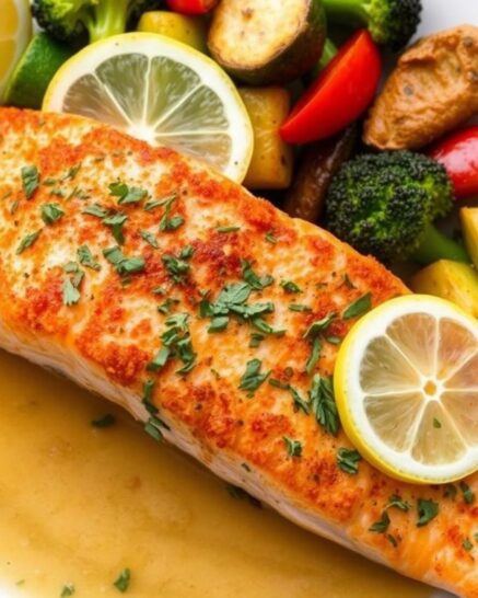 Oven roasted salmon with vegetables